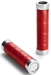 Slender Leather Handlebar Grips Red